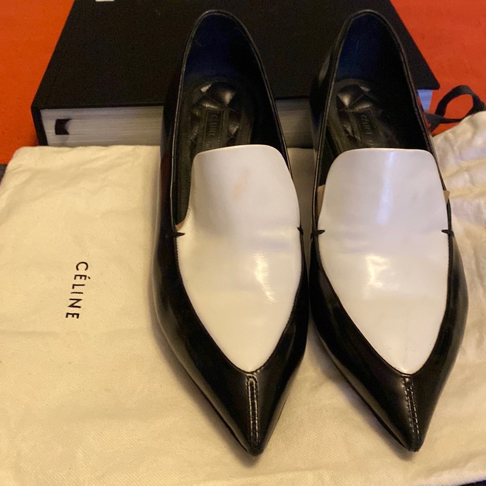 Celine Loafers Black and White Kitten Heels with original dustbag